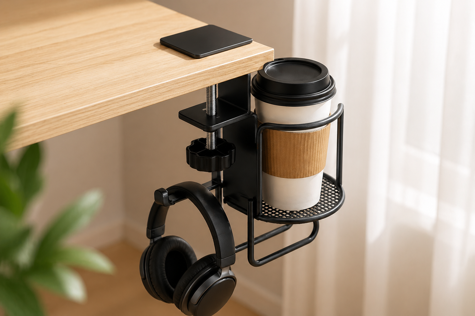 2-in-1 Desk Cup Holder & Headphone Hanger