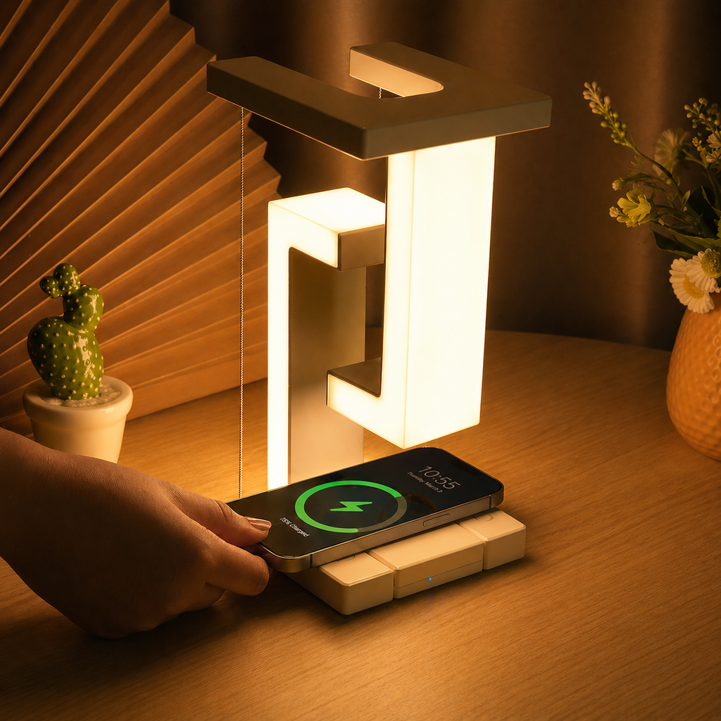 Floating Lamp with Wireless Charger – Modern Desk Light