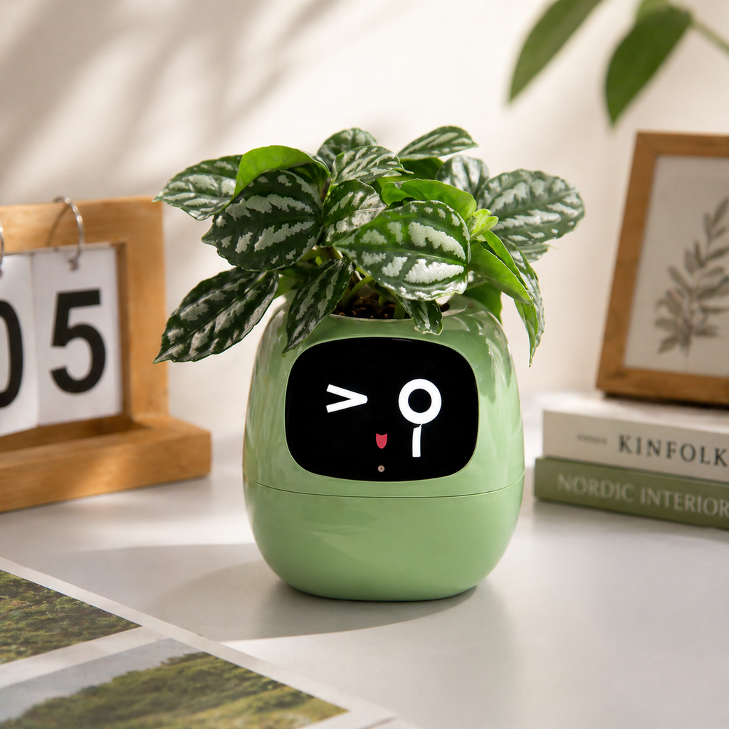 Smart AI Planter with Interactive Expressions & Self-Care Sensors