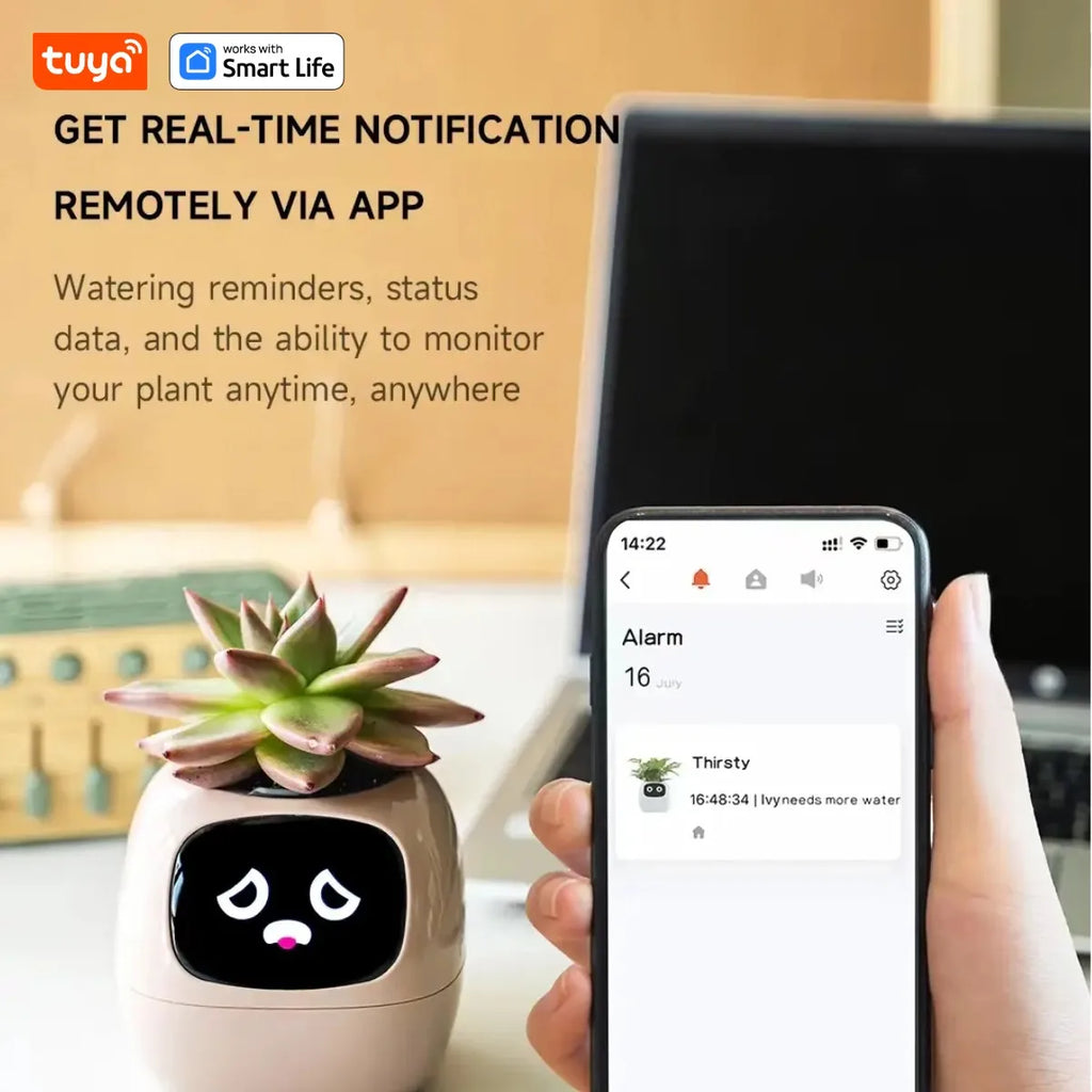 Smart AI Planter with Interactive Expressions & Self-Care Sensors
