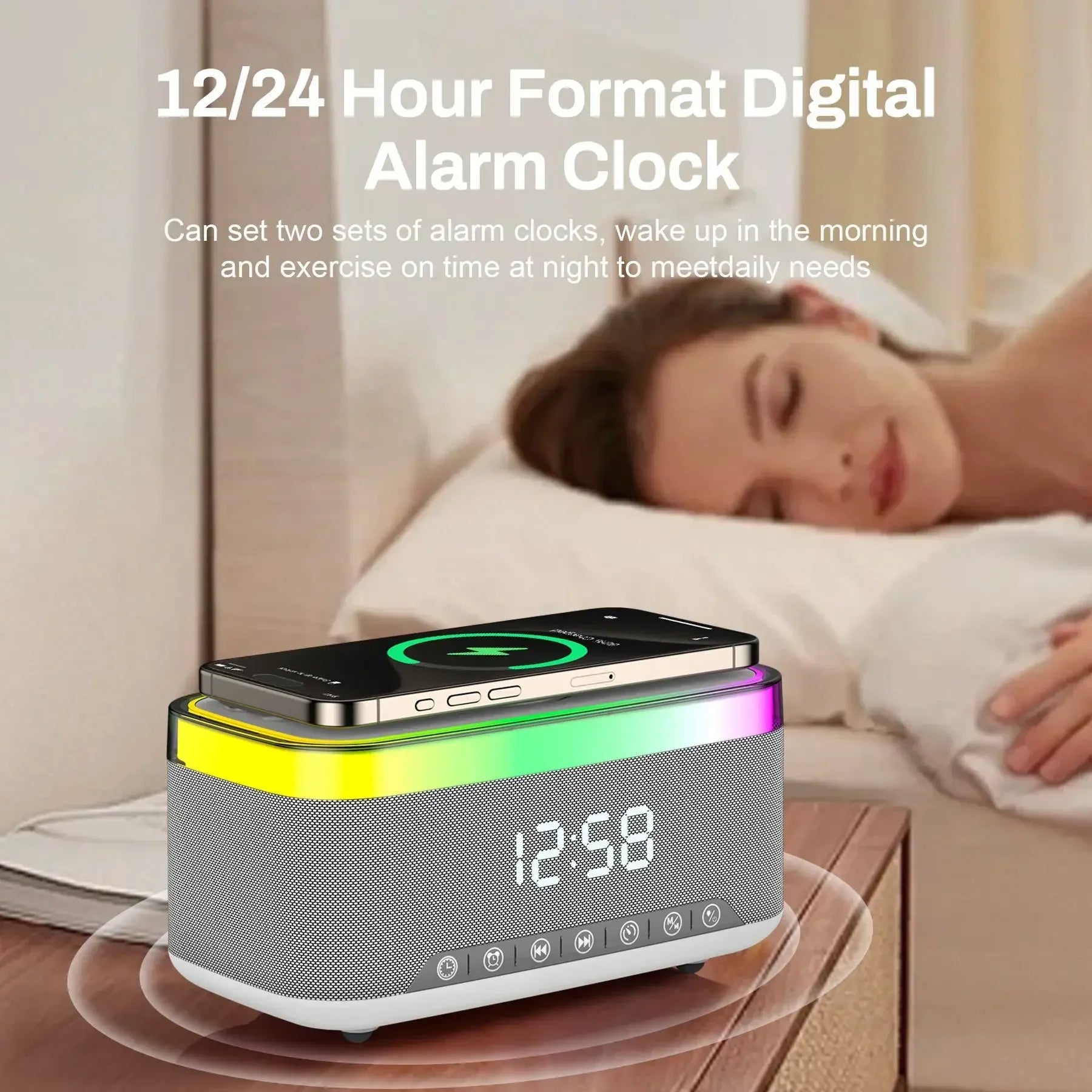 6-in-1 Smart Bedside Speaker with Wireless Charger & Night Light