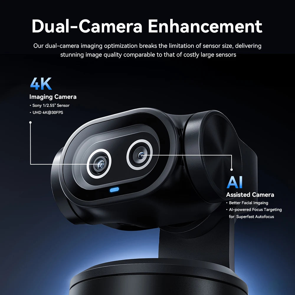 4K AI Tracking Webcam with Autofocus & Dual Cameras