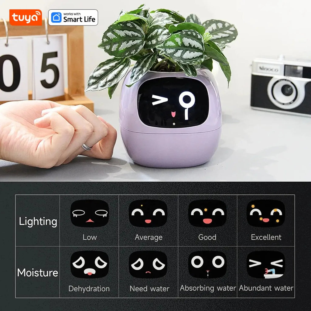 Smart AI Planter with Interactive Expressions & Self-Care Sensors