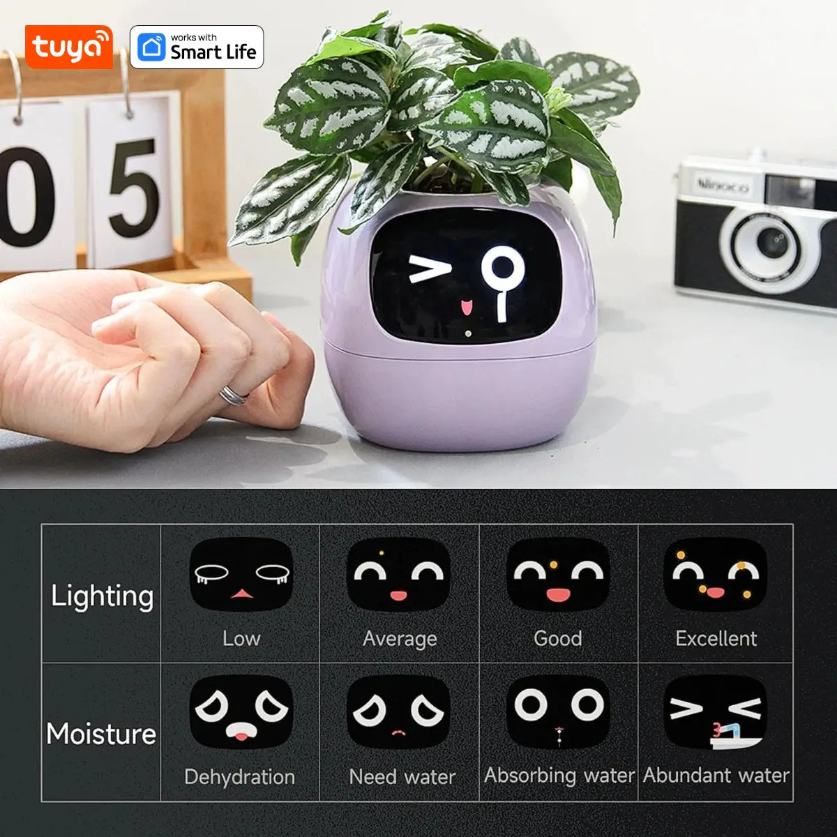 Smart AI Planter with Interactive Expressions & Self-Care Sensors