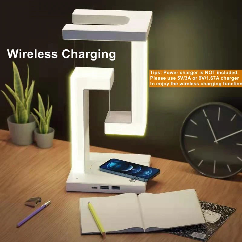 Floating Lamp with Wireless Charger – Modern Desk Light