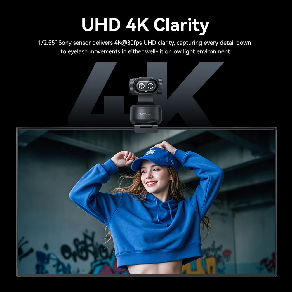 4K AI Tracking Webcam with Autofocus & Dual Cameras